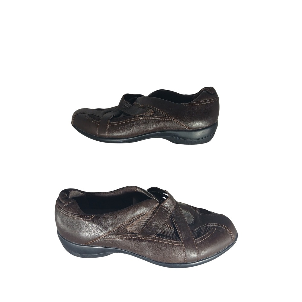 Clarks Everyday Loafers 8.5W Brown Leather Mesh Strap Comfort Shoes 84973